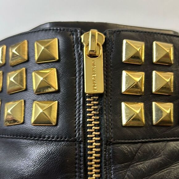 Michael Kors MK Aria gold studded black leather boot 9.5 in box - Picture 8 of 12